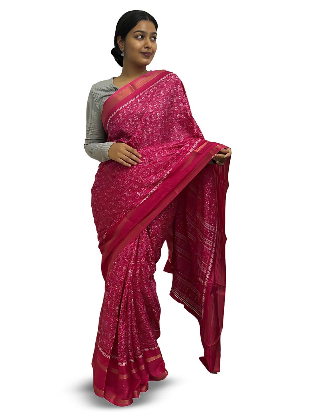 

Sitanjali Warli Zari Chanderi Saree, Pink