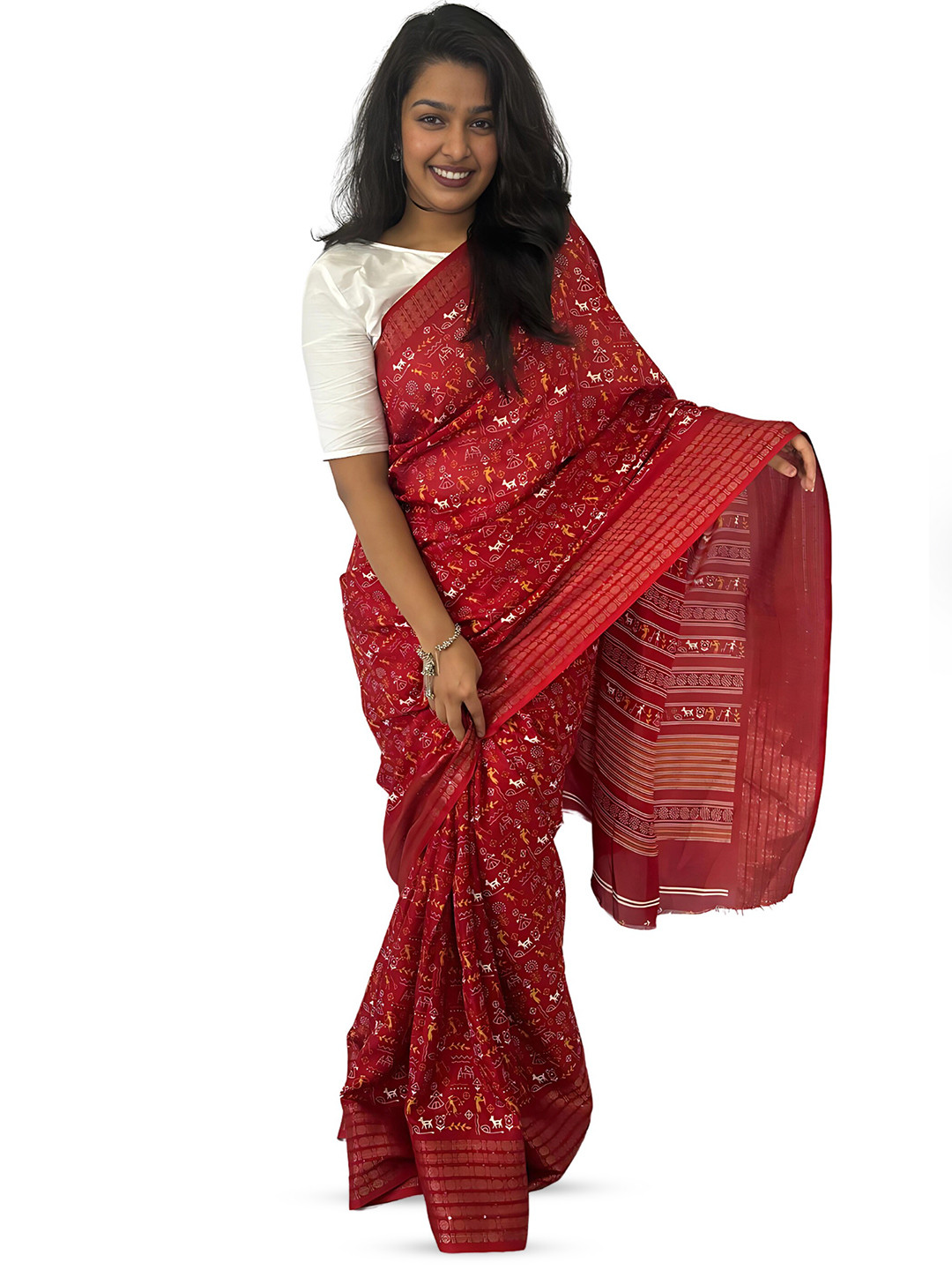 

Sitanjali Warli Zari Chanderi Saree, Red