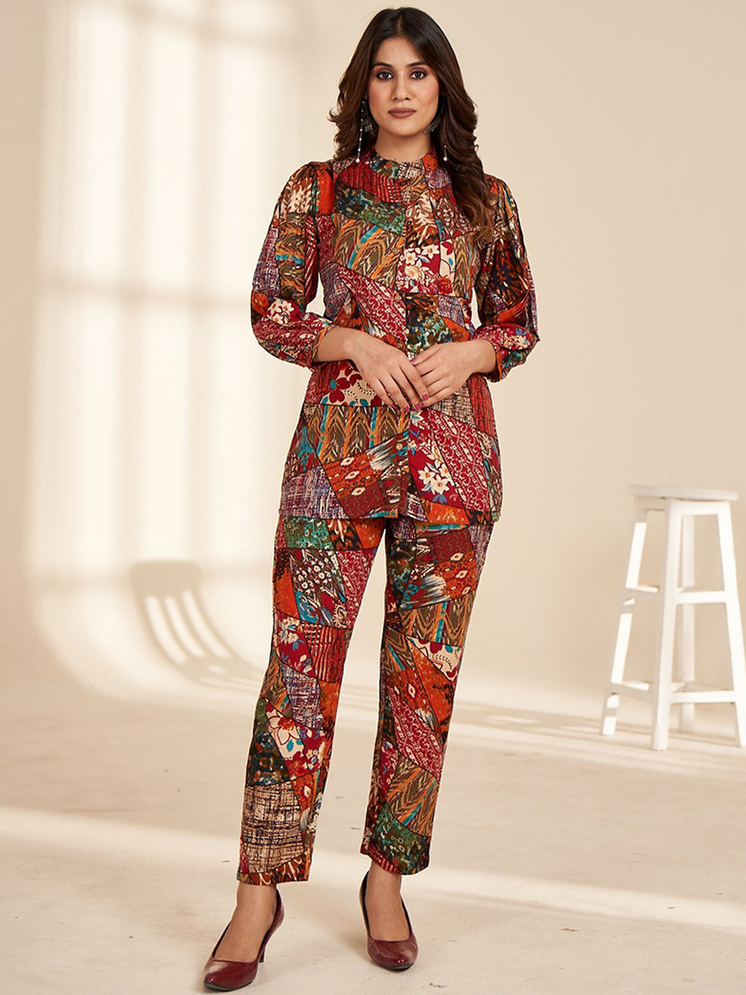 

Rujave Printed Shirt & Trousers Co-Ords Set, Red