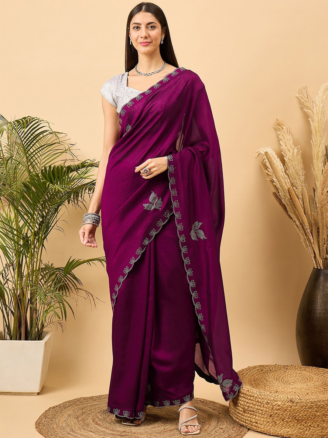 

Dori Embellished Beads and Stones Saree, Lavender