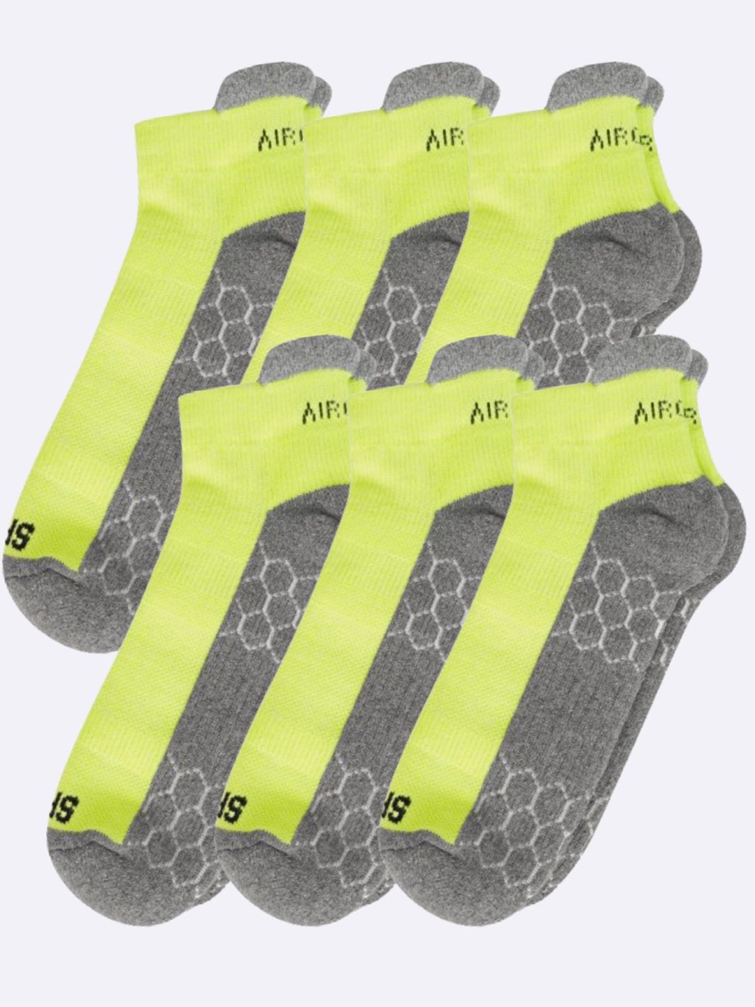 AIR GARB 6-Pcs Ankle-Length Breathable Mesh Socks, Fluorescent green