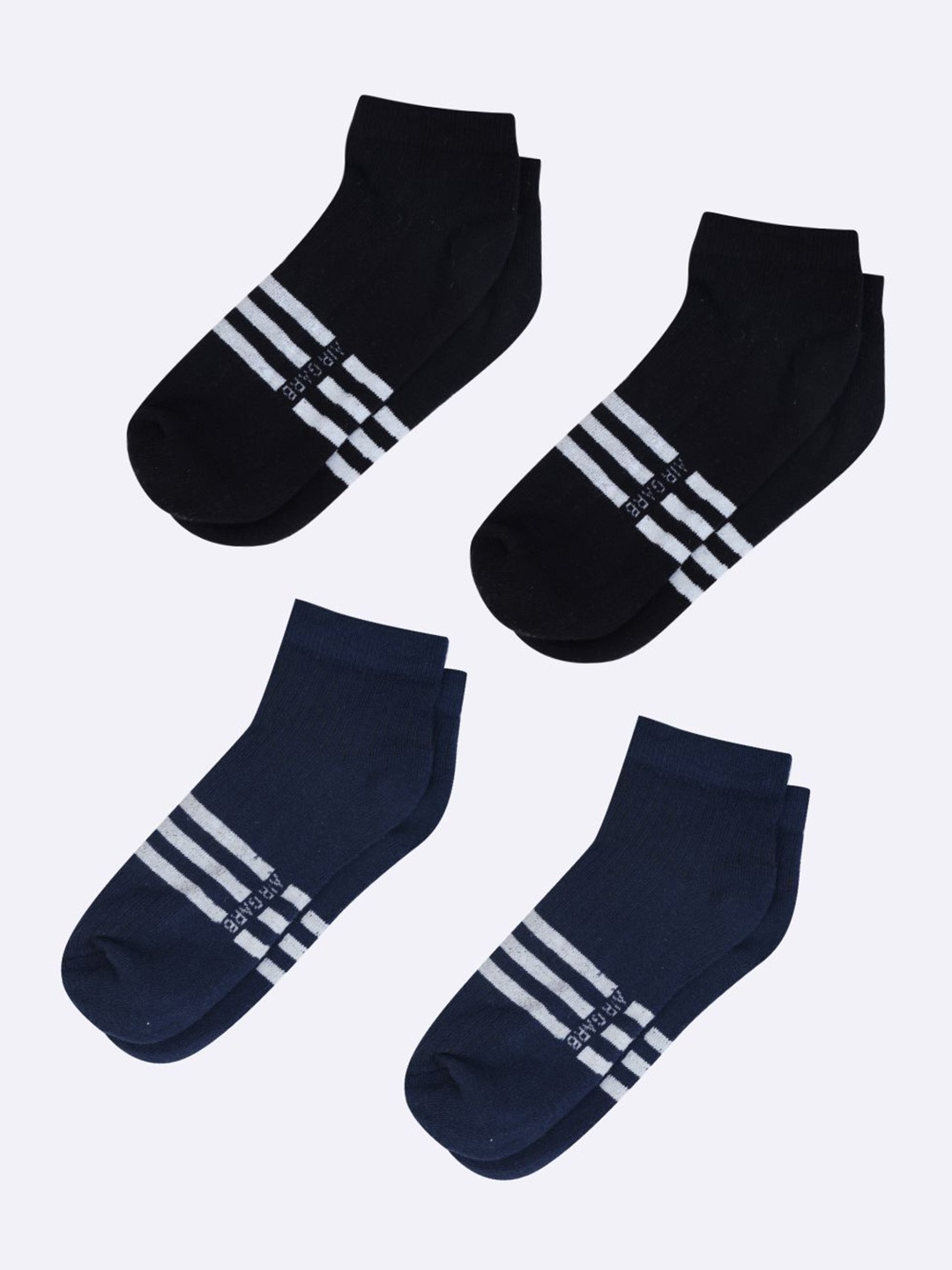

AirGarb Pack Of 4 Striped Cotton Breathable Ankle Length Socks, Black
