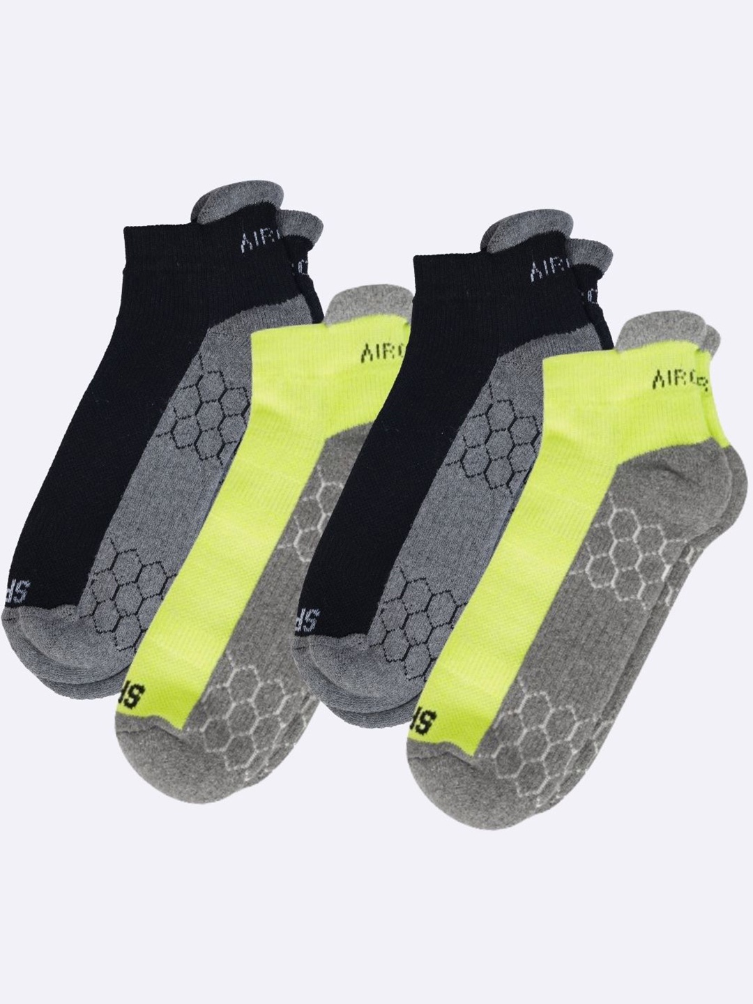 

AIR GARB Pack Of 4 Patterned Ankle-Length Socks, Black