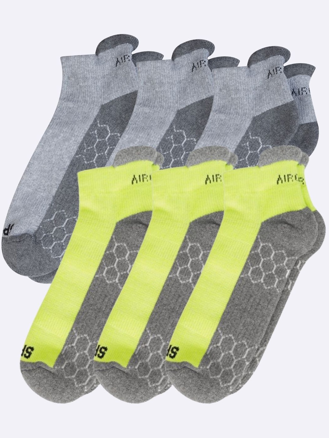 

AIR GARB Pack Of 6 Printed Ankle-Length Socks, Grey