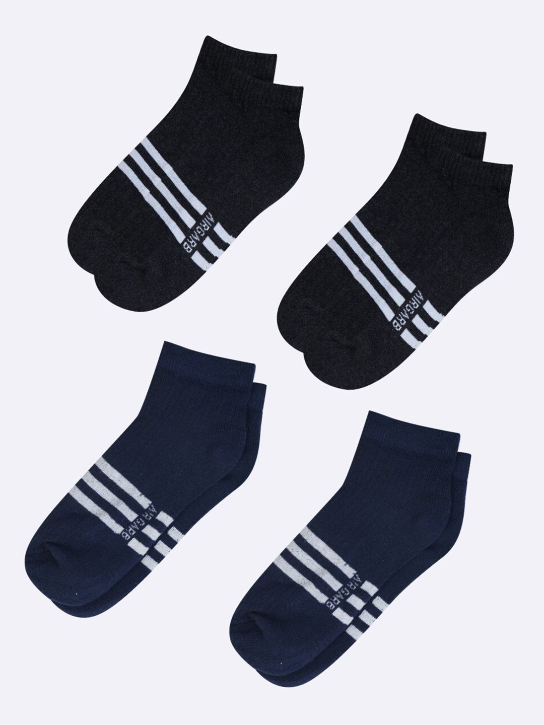 

AIR GARB Pack Of 4 Striped Ankle-Length Socks, Navy blue