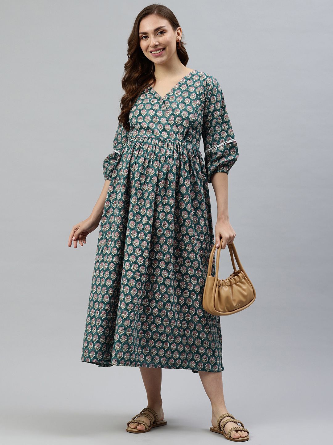 

Swishchick Women Maternity Empire Midi Dress, Teal