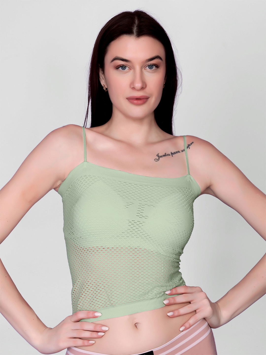 

Flenzy Women Full Coverage Lightly Padded Self Design Solid Camisole Bra, Green