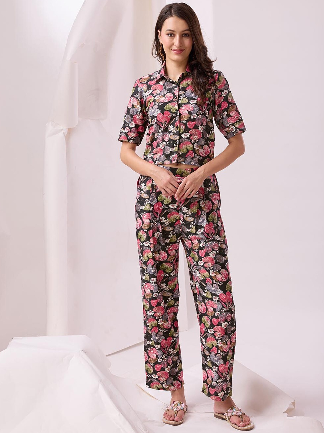 

Mitera Printed Shirt & Trouser Co-Ord Set, Black