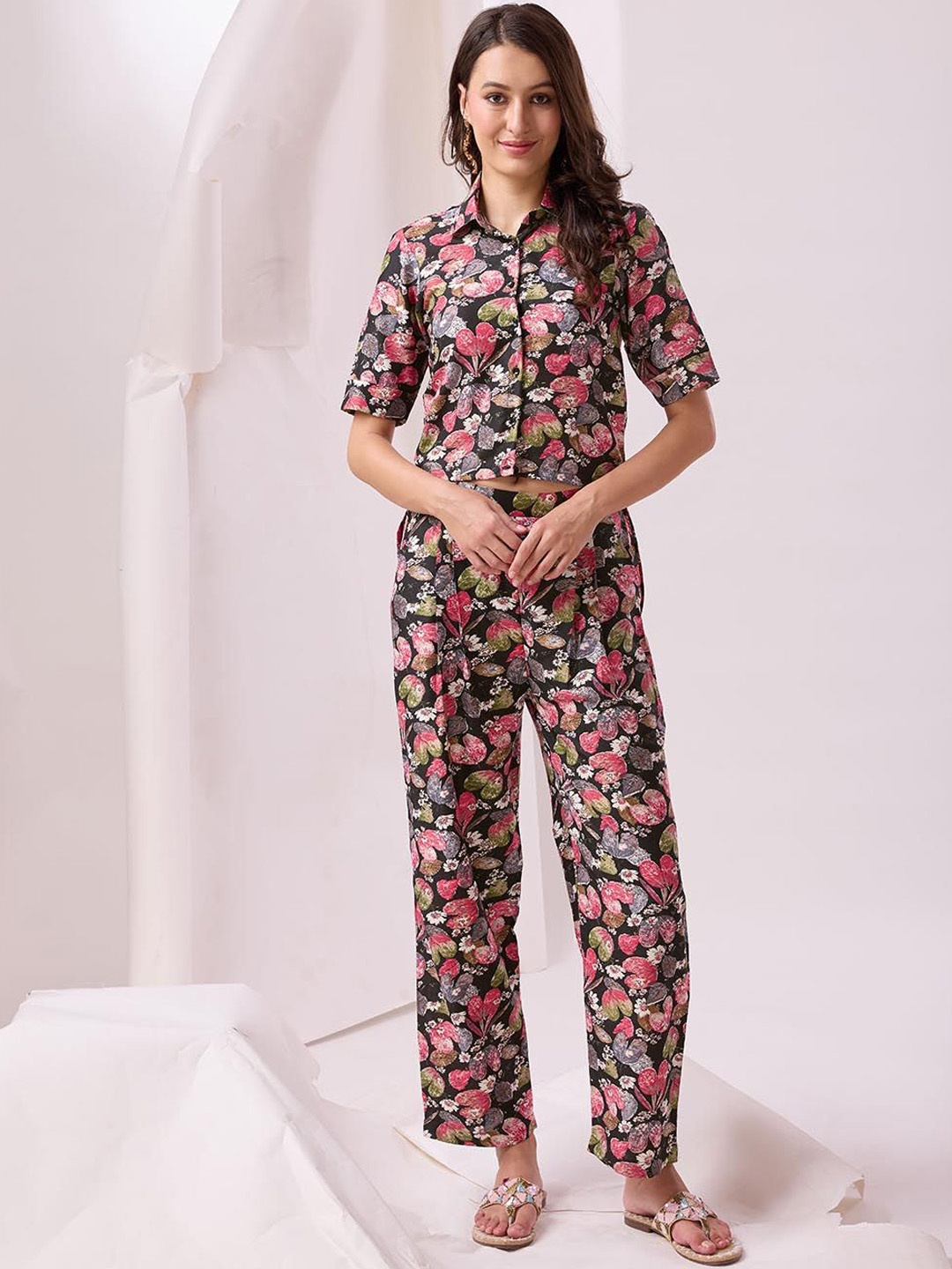 

KALINI Printed Shirt & Trouser Co-Ord Set, Black