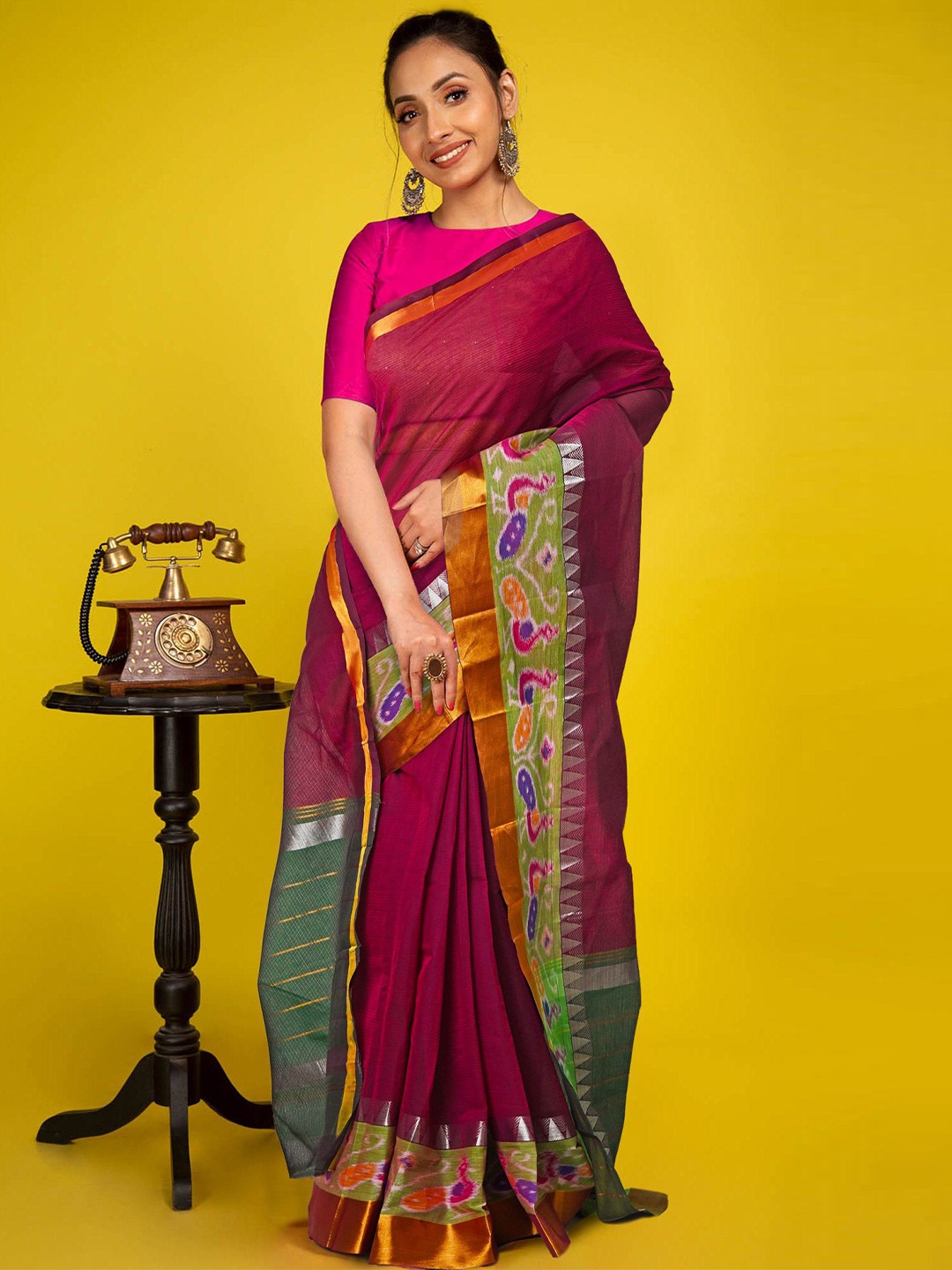 

Unnati Silks Woven Design Zari Handloom Kanjeevaram Saree, Pink