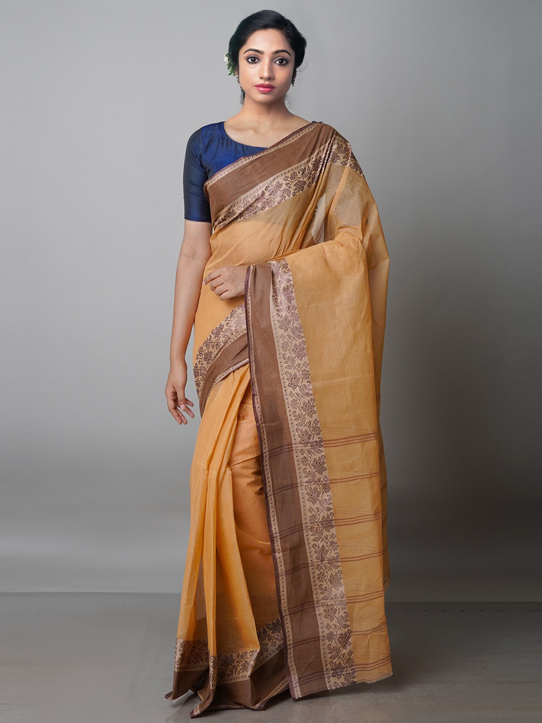 

Unnati Silks Pure Cotton Handloom Jamdani Saree, Orange