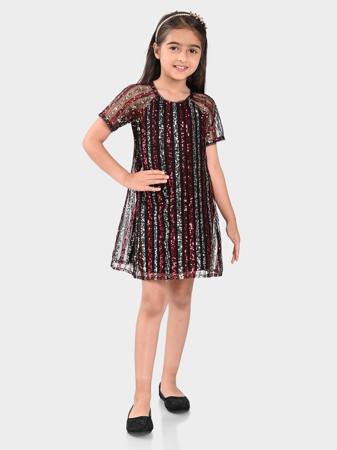 

BONKIDS Embellished A-Line Dress, Black