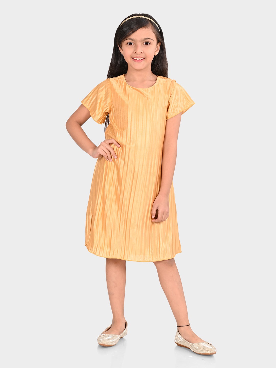 

BONKIDS Striped A-Line Dress, Gold
