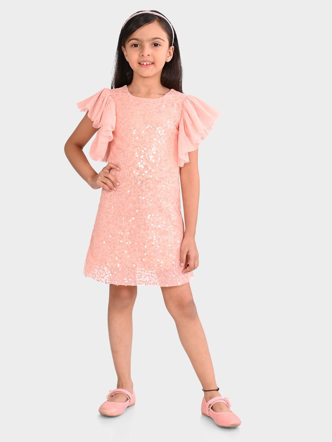 

BONKIDS Flutter Sleeve A-Line Dress, Peach