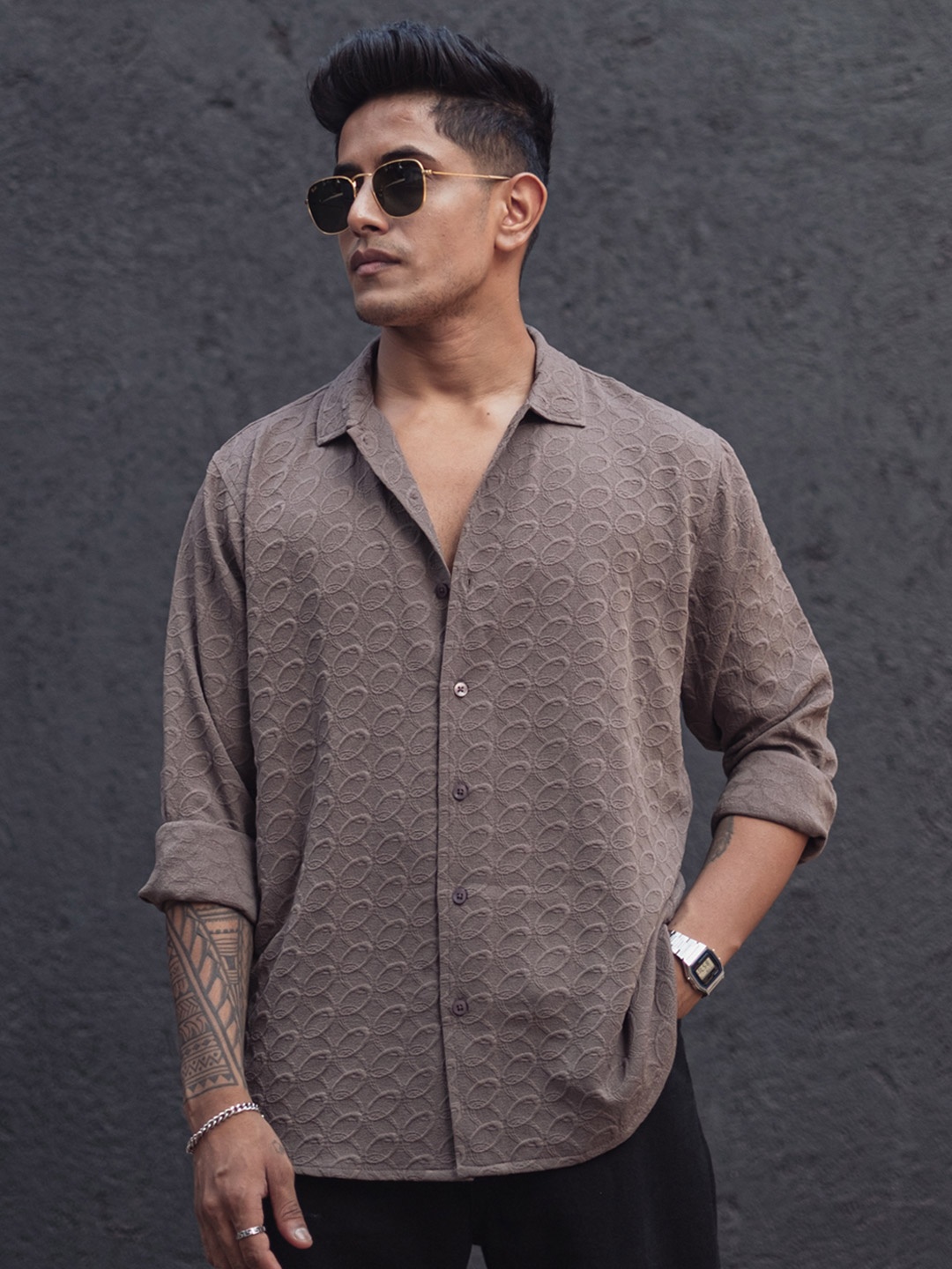 

Powerlook Men Opaque Casual Shirt, Brown