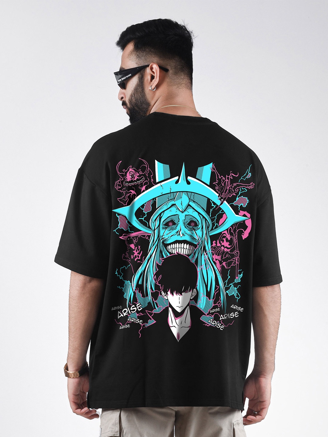 

COMICSENSE Unisex Solo Leveling Anime Level Up Printed Cotton Oversized Bio Finish T-shirt, Black