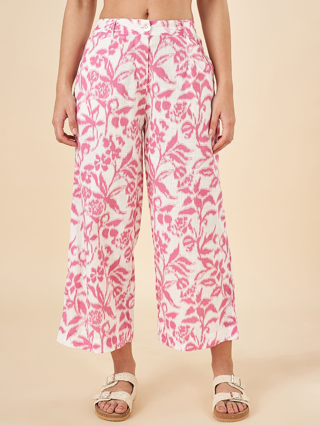 

AKKRITI BY PANTALOONS Women Floral Printed Trousers, Pink