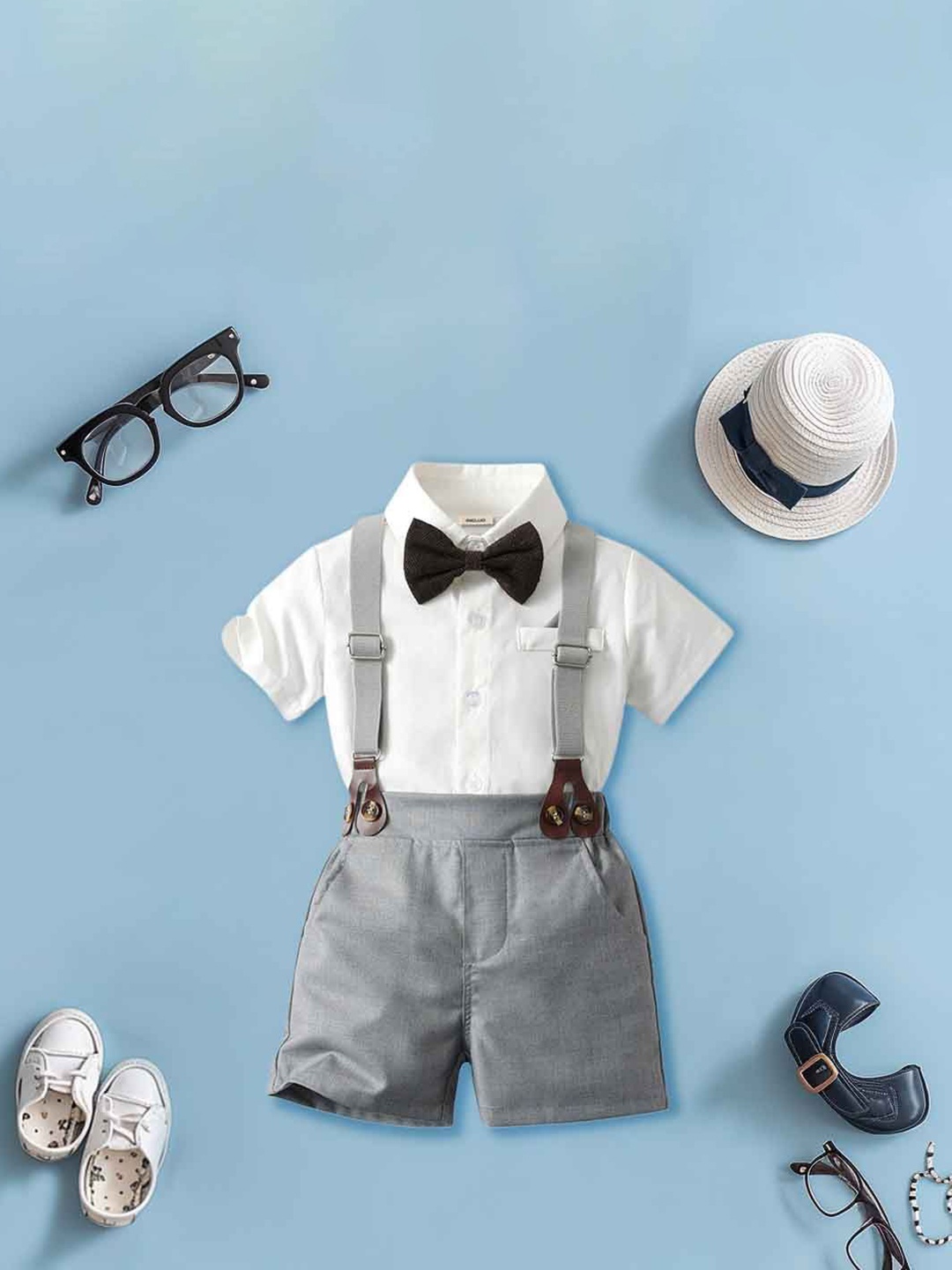 INCLUD Boys Shirt with Shorts, White