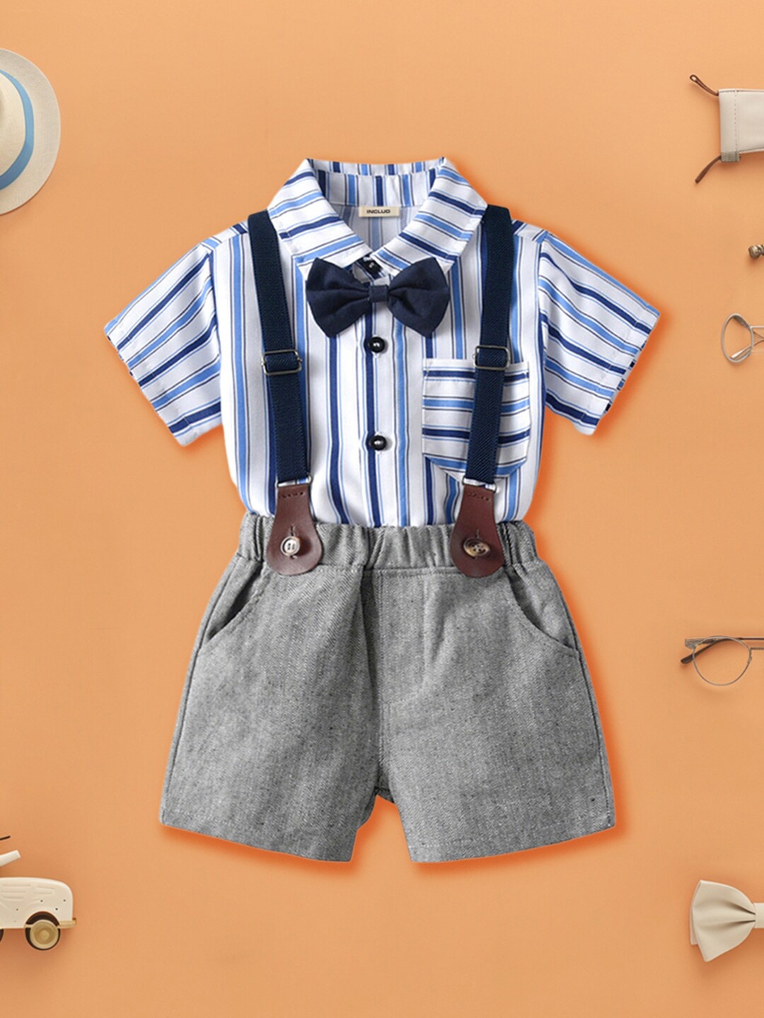 

INCLUD Boys Striped Shirt with Shorts, Blue