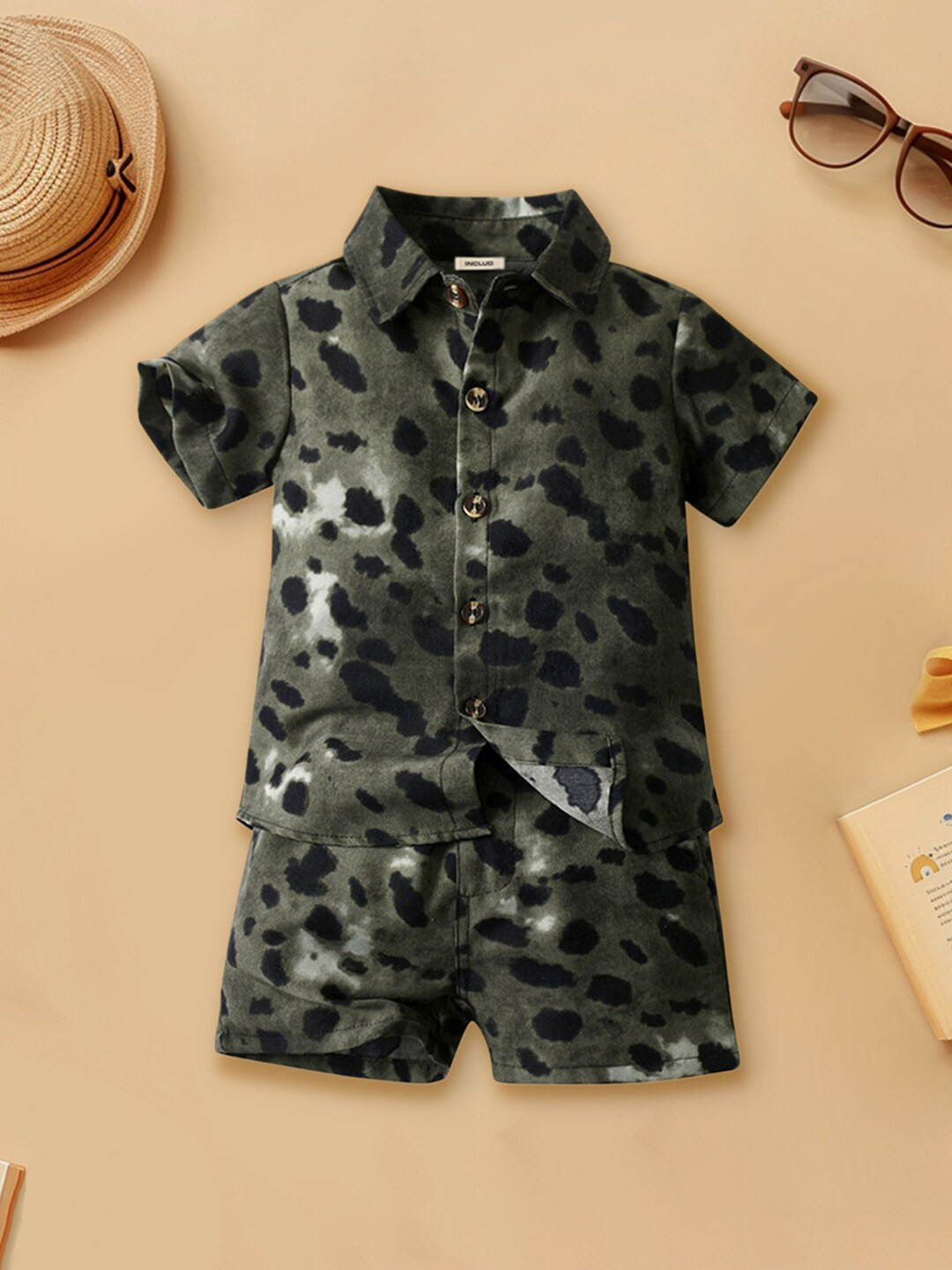 

INCLUD Boys Printed Shirt with Shorts, Green