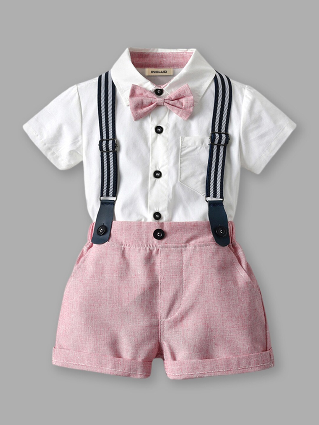 

INCLUD Boys Shirt with Shorts & Suspenders, Pink