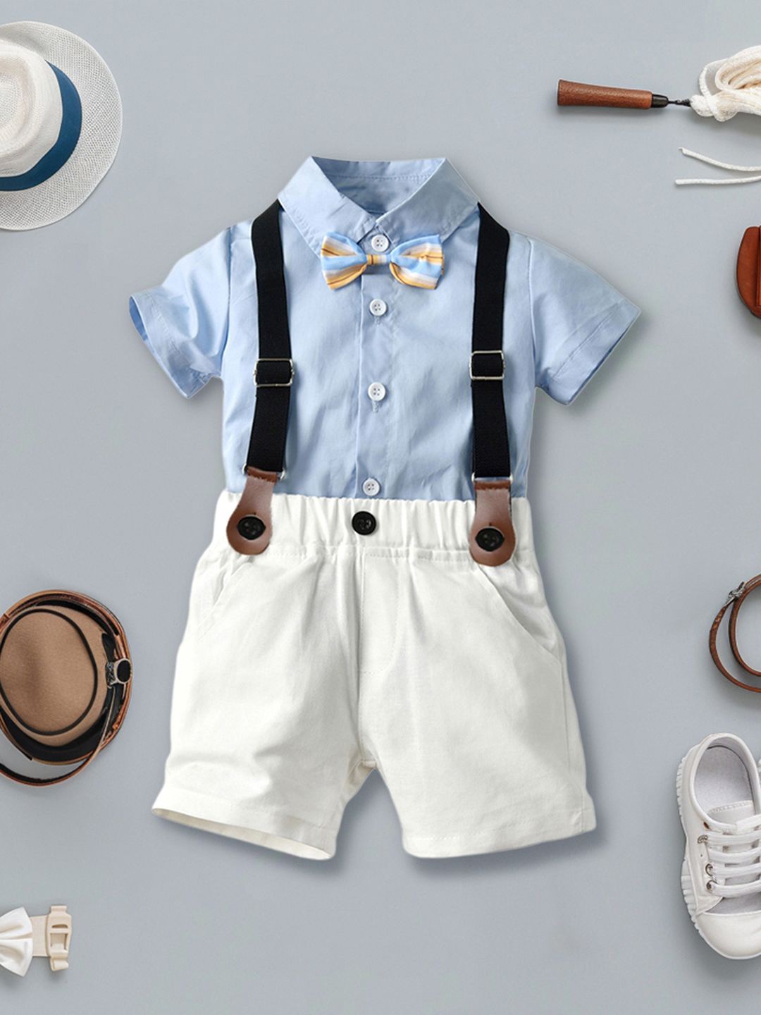 

INCLUD Boys Shirt with Shorts & Suspenders, Blue