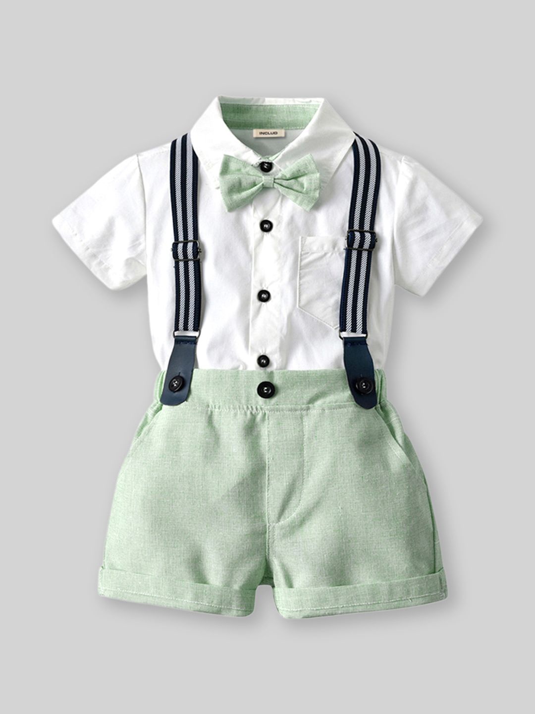 

INCLUD Boys Shirt with Shorts & Suspenders, Green