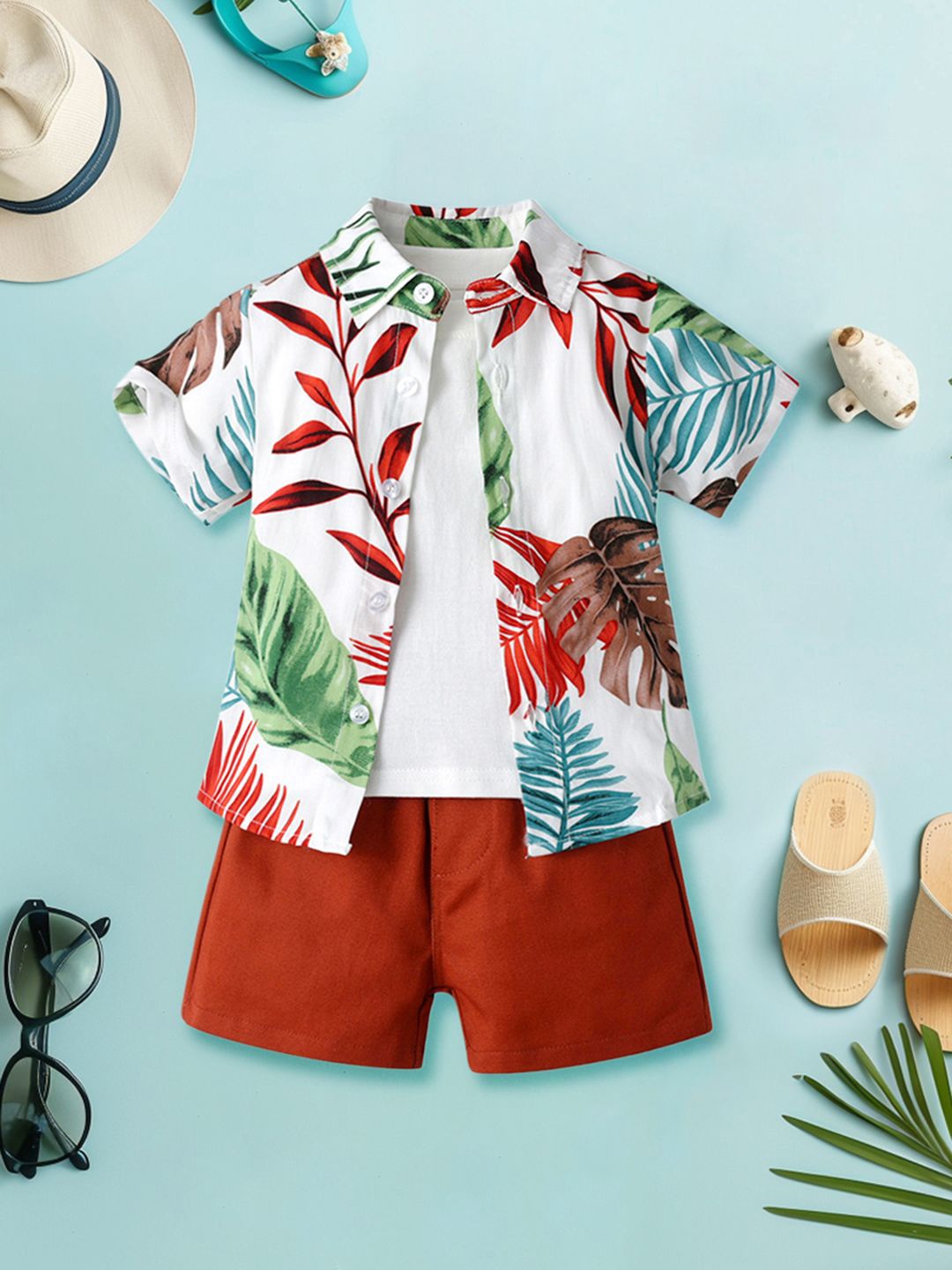 

INCLUD Boys Printed Shirt with Shorts, Red