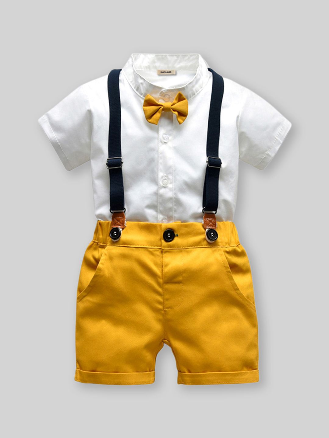 

INCLUD Boys Shirt with Shorts & Suspenders, Yellow