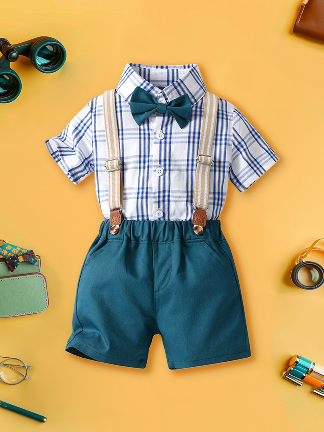 

INCLUD Boys Checked Shirt with Shorts, Blue