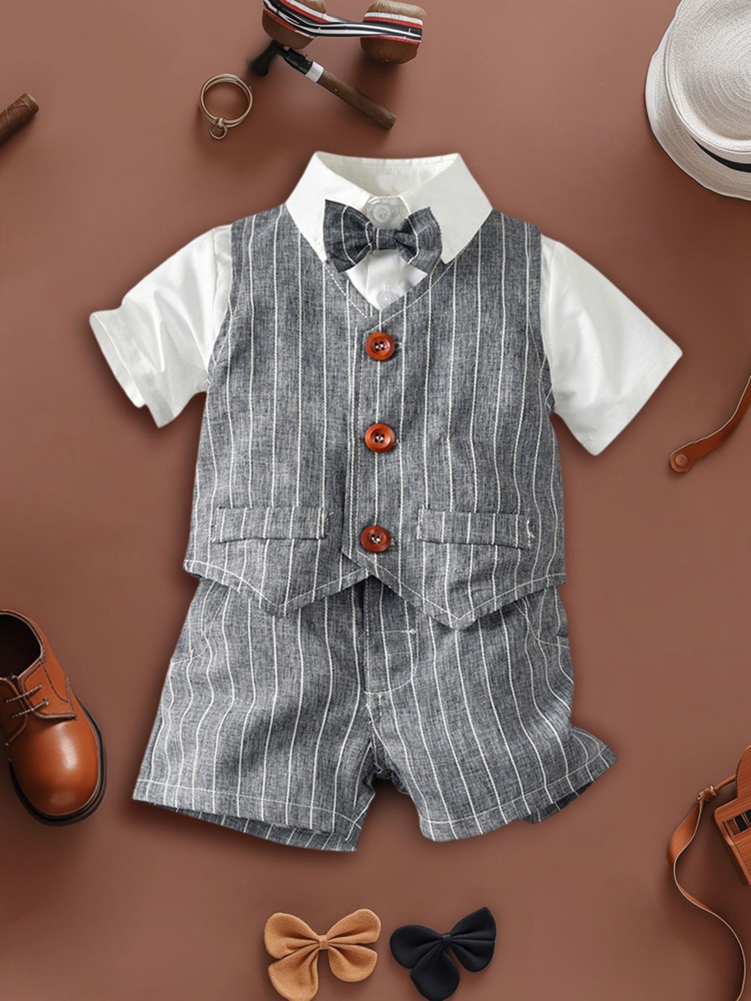 

INCLUD Boys Shirt with Shorts & Jacket, Grey