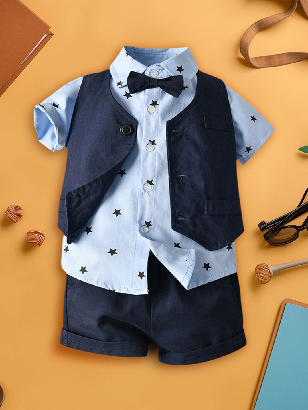 

INCLUD Boys Printed Shirt with Shorts, Navy blue