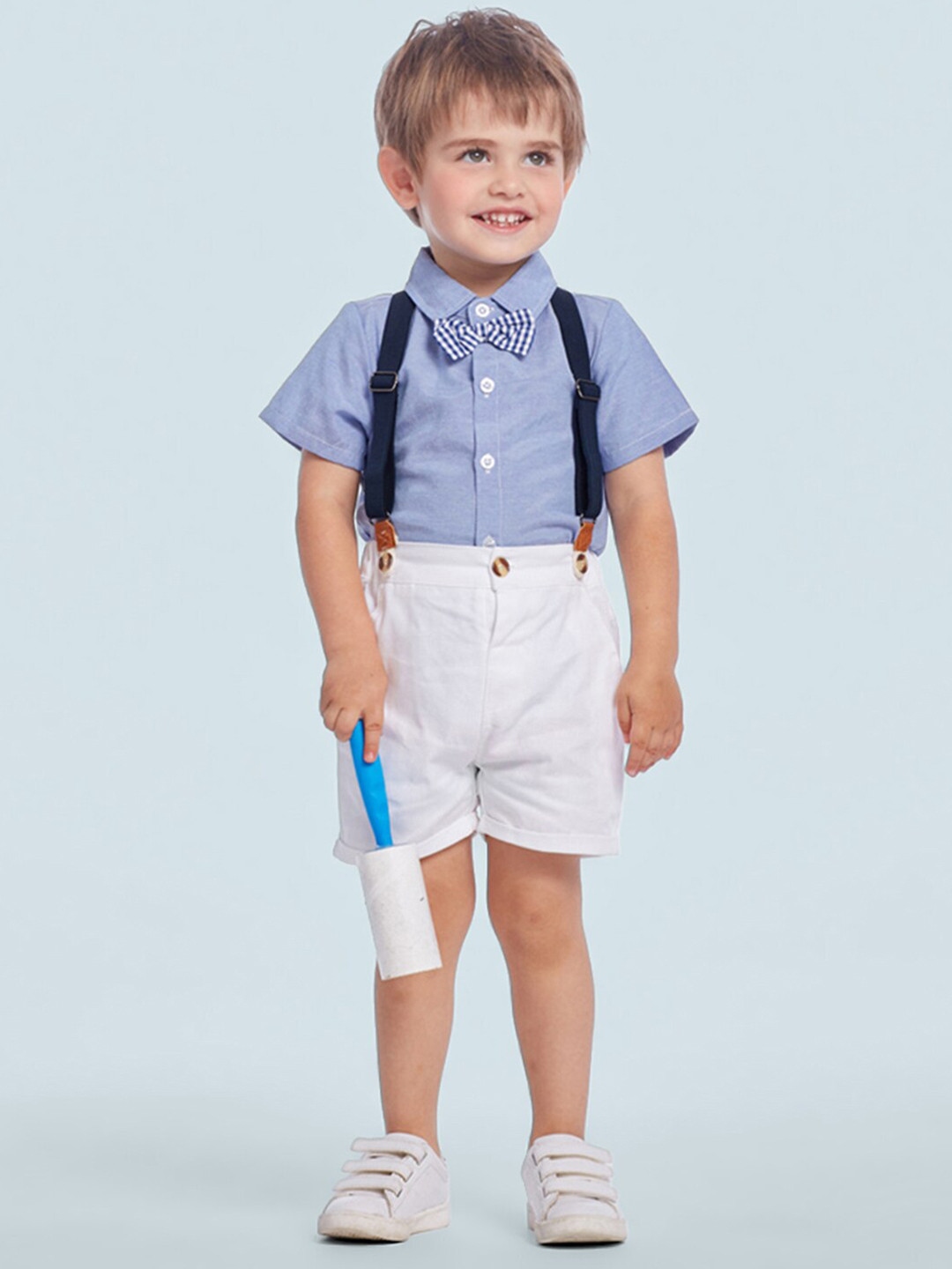 

INCLUD Boys Short Sleeve Shirt With Suspender Shorts, Blue