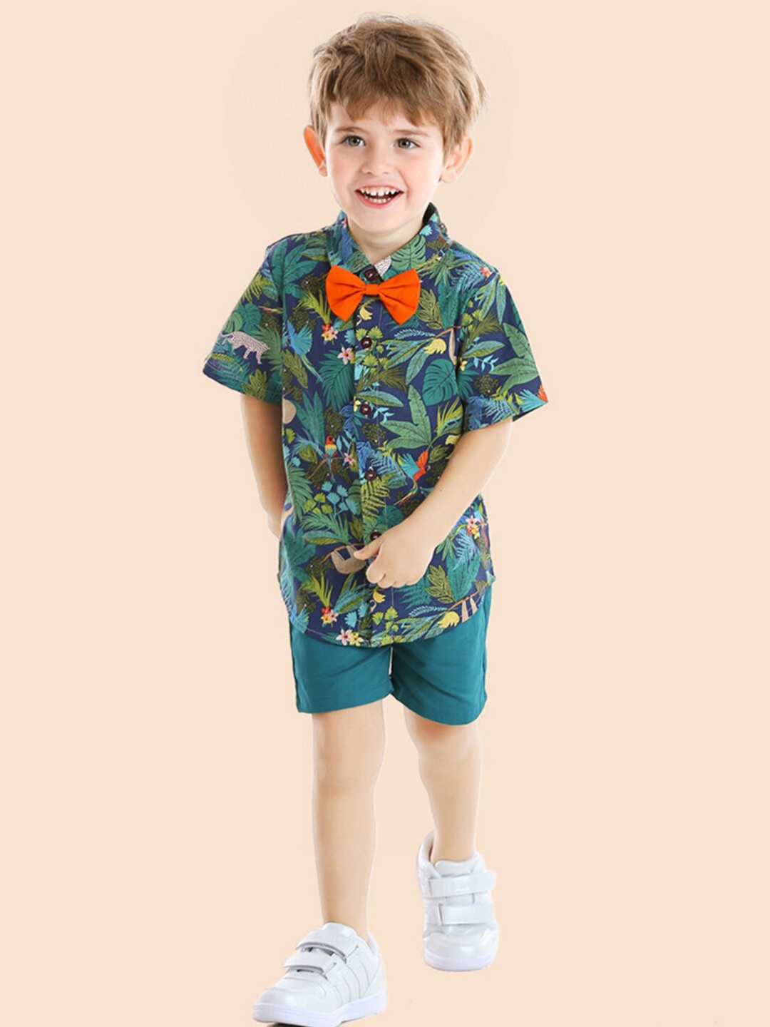 

INCLUD Boys Printed Shirt with Shorts, Green