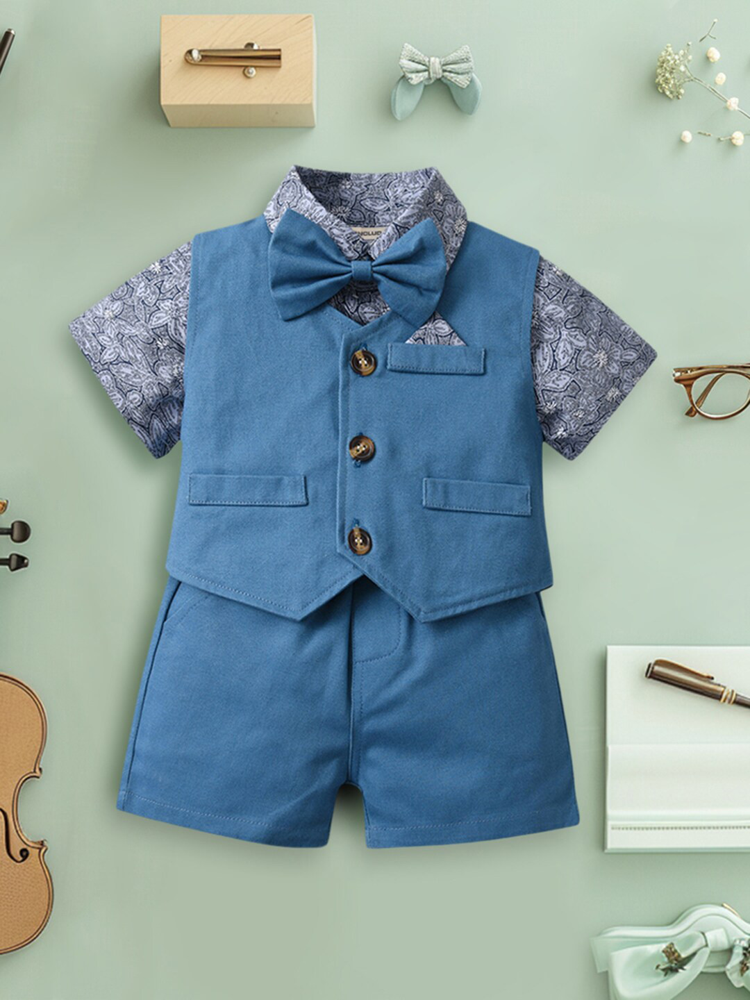 

INCLUD Boys Printed Shirt with Shorts, Blue