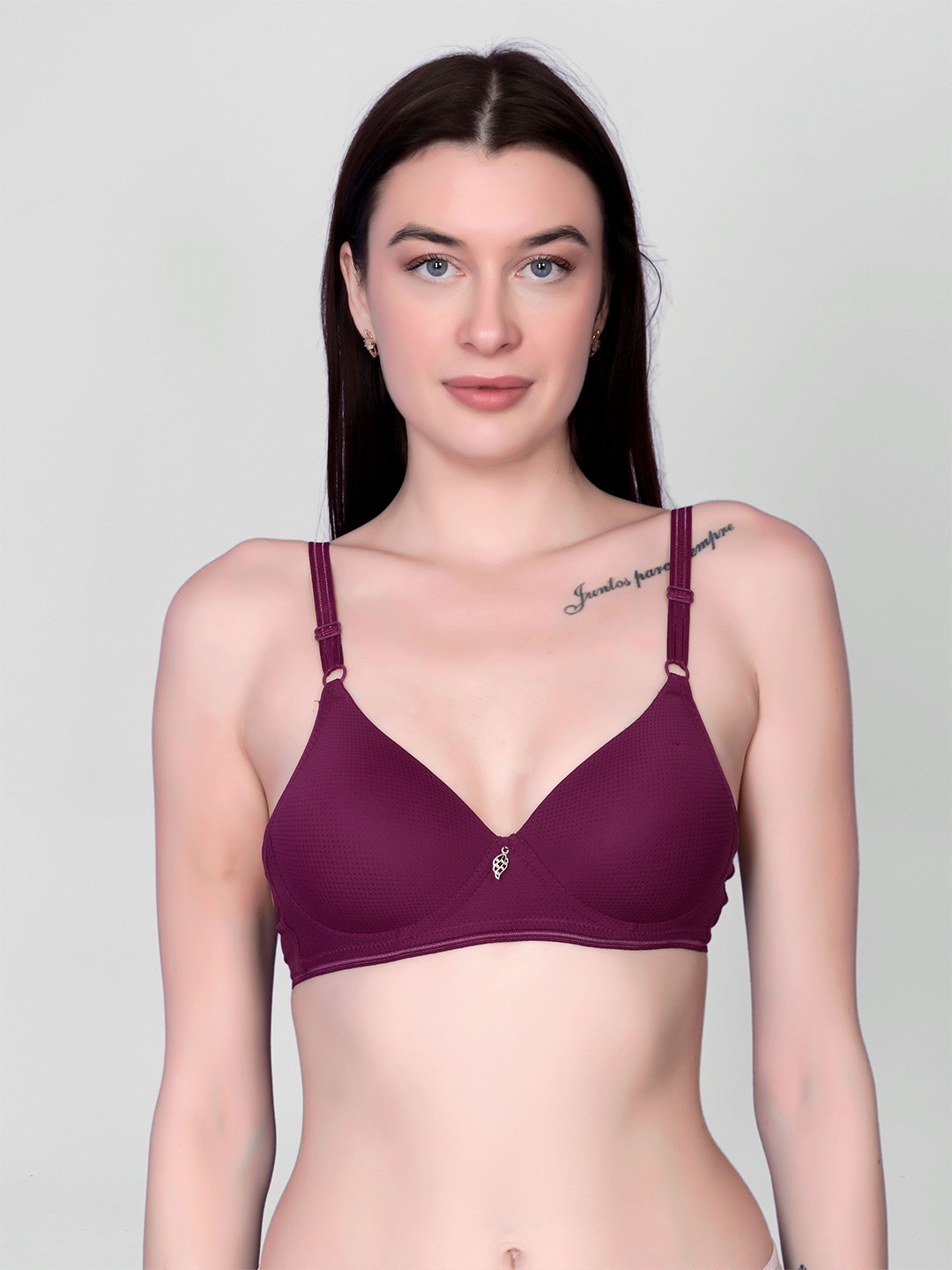 

Flenzy Women Full Coverage Lightly Padded Self Design Solid Bra, Maroon