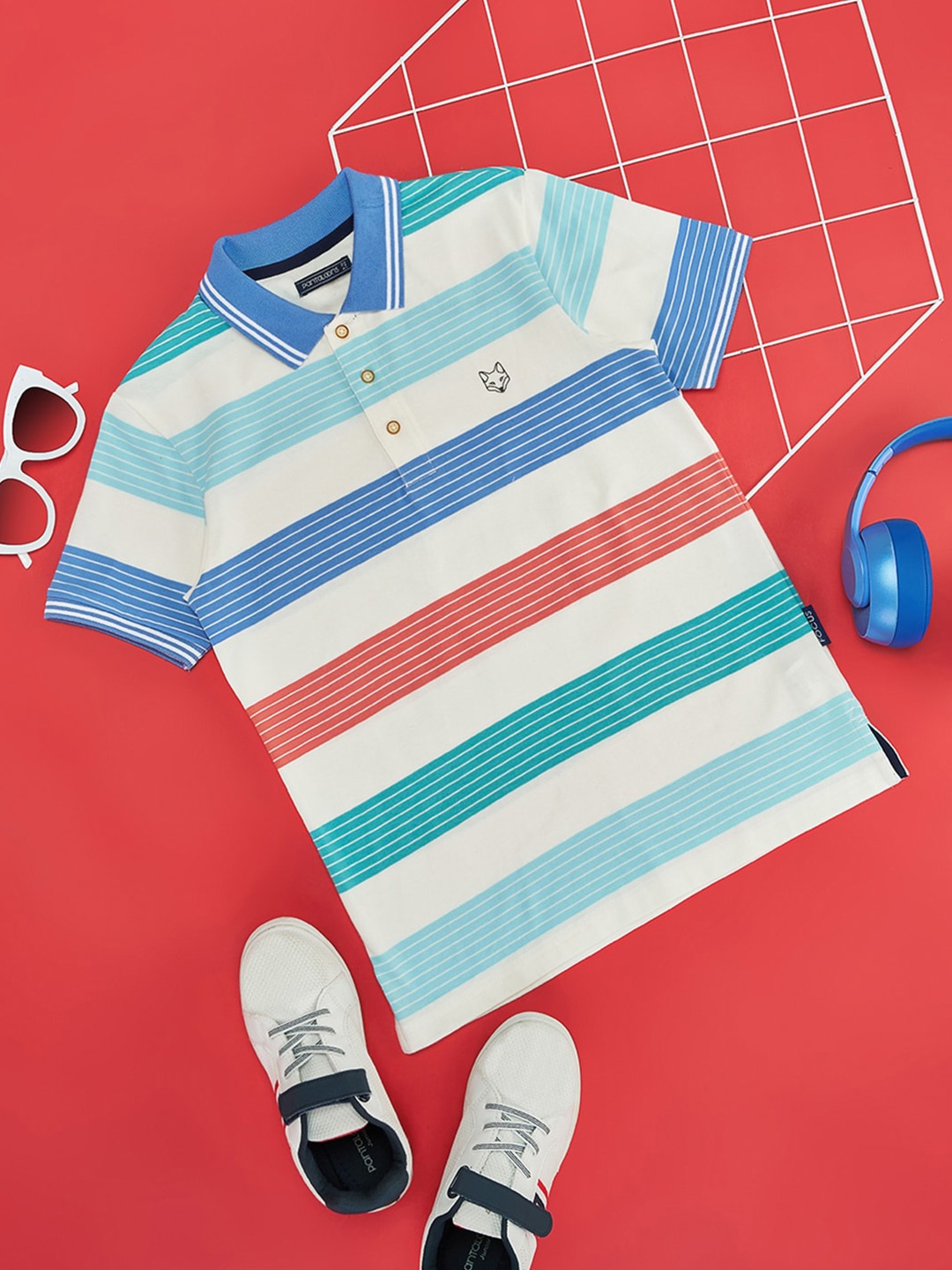 

Pantaloons Junior Boys Striped Polo Collar T-shirt, White