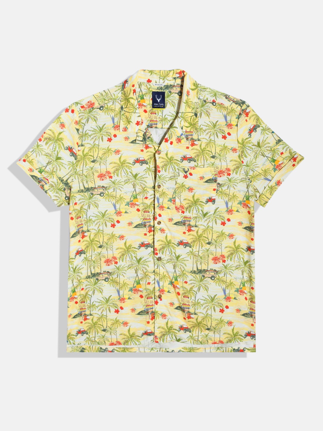 

Allen Solly Junior Cuban Collar Floral Printed Tropical Viscose Rayon Casual Shirt, Beige