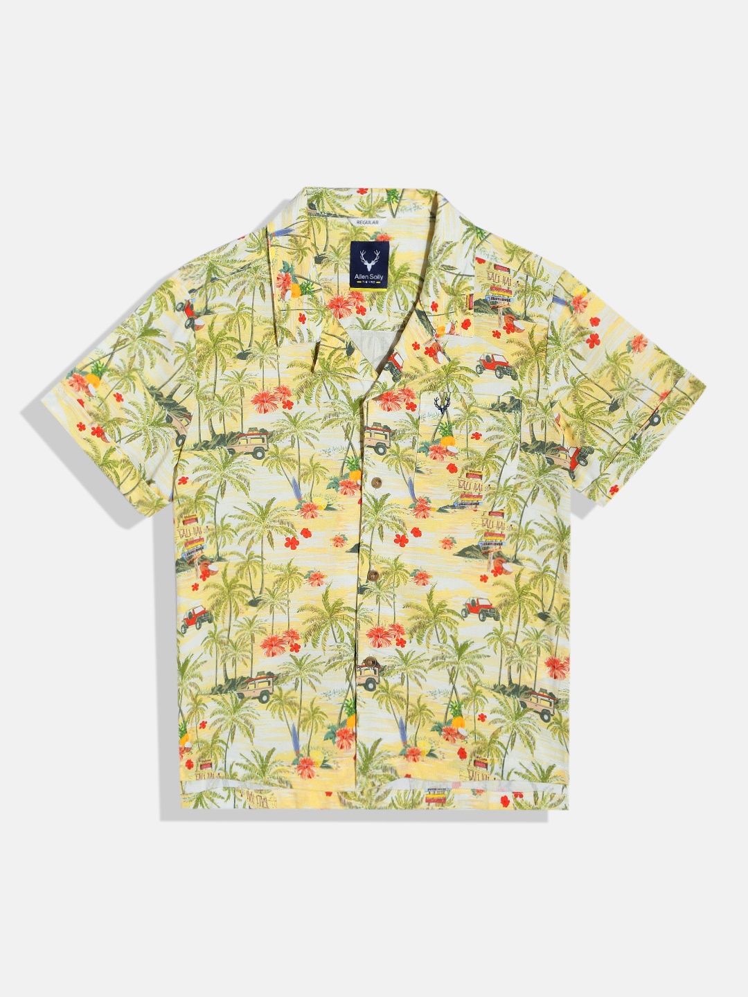 

Allen Solly Junior Spread Collar Floral Printed Tropical Cotton Casual Shirt, Beige