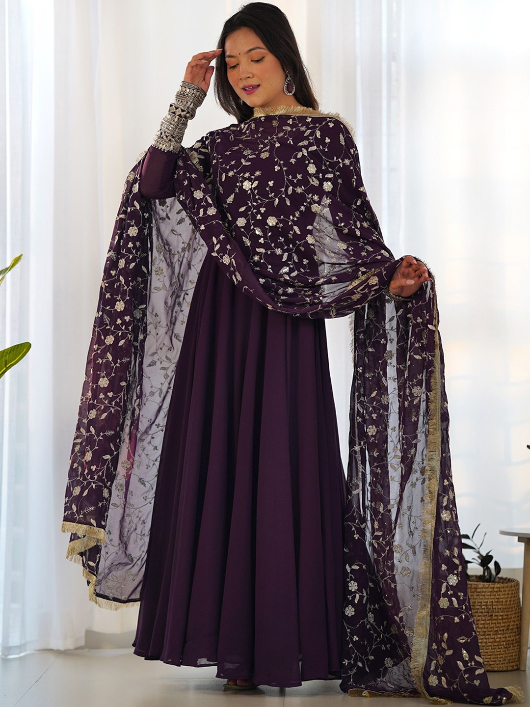 

NIZA FASHION Women Regular Kurta with Trousers & With Dupatta, Purple