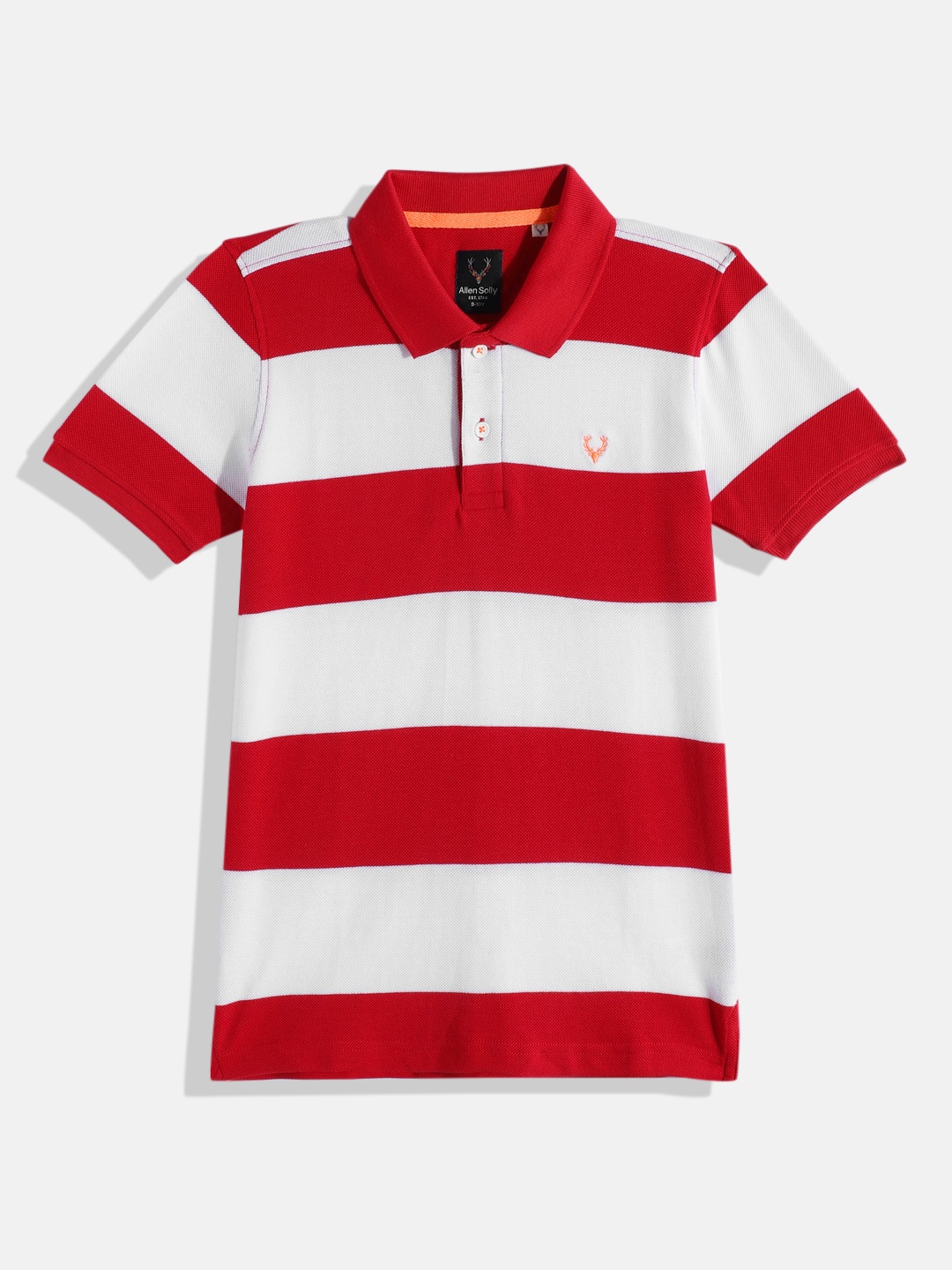 

Allen Solly Junior Boys Striped Polo Collar Pure Cotton T-shirt, Red