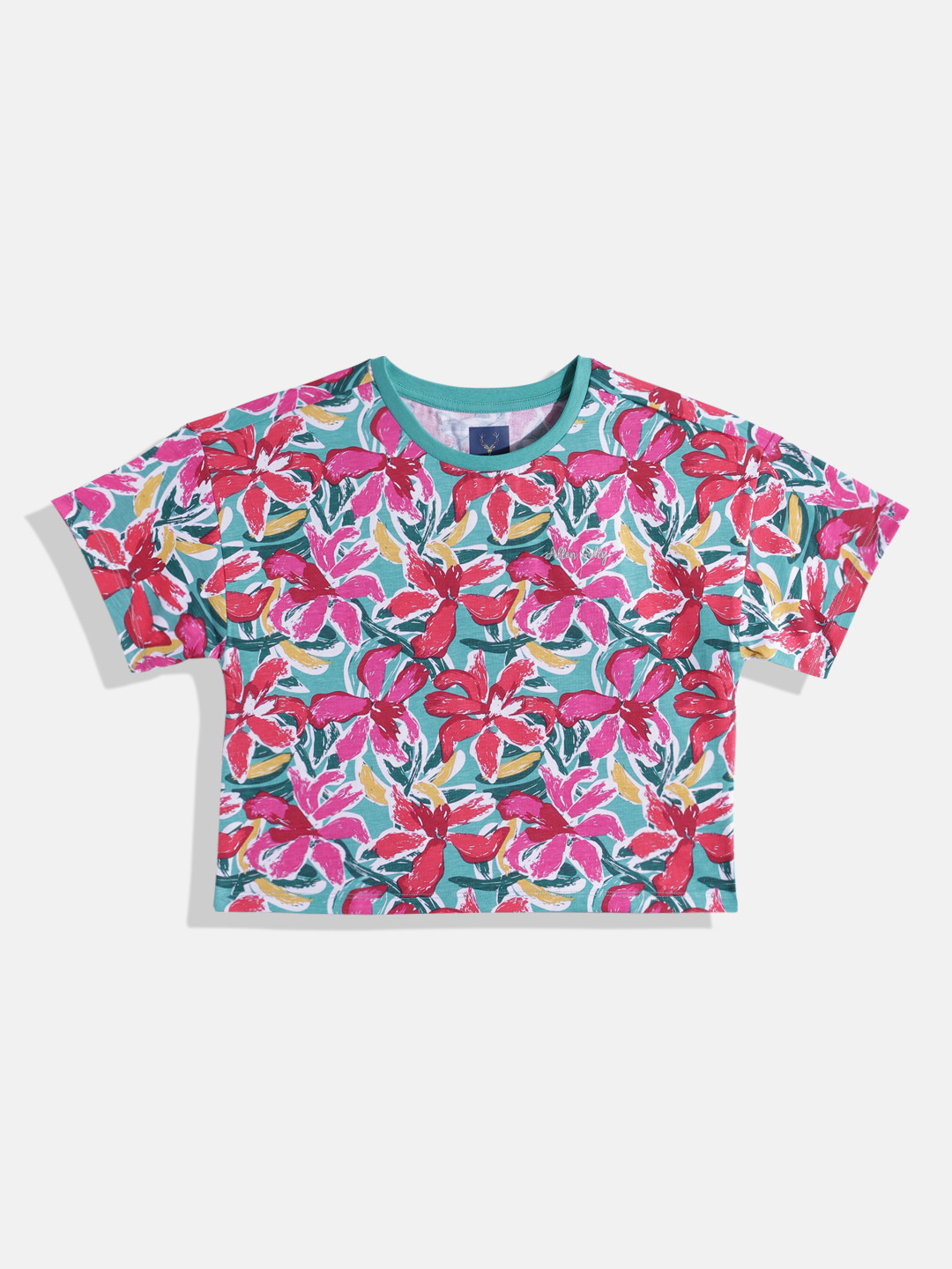 

Allen Solly Junior Girls Pure Cotton Floral Printed Crop T-shirt, Green