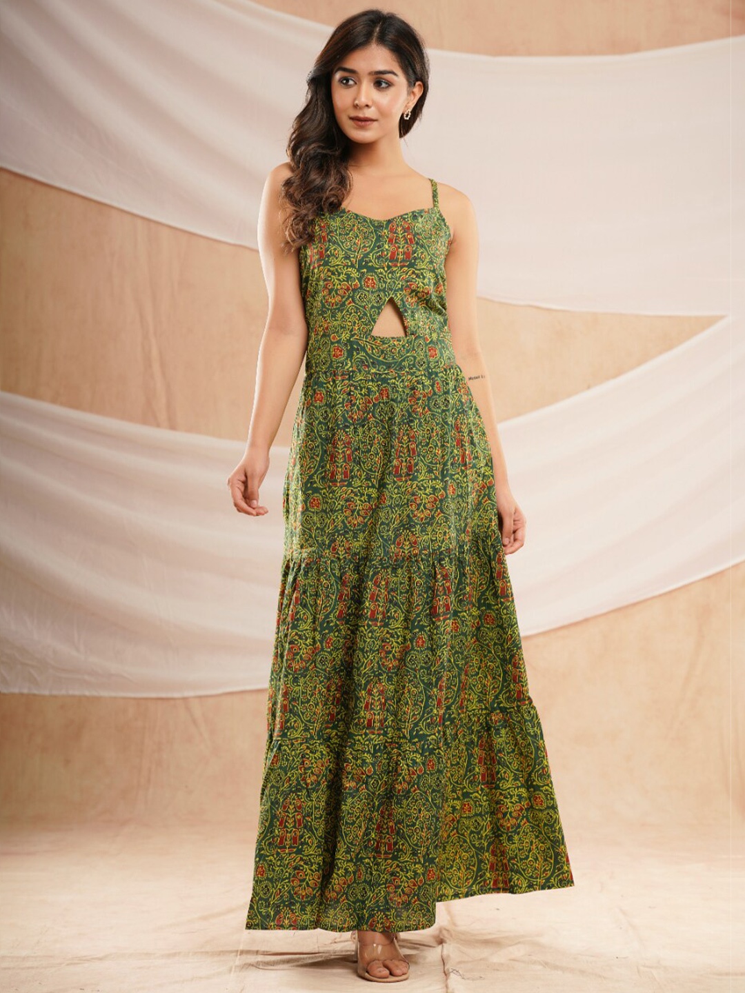 

VASANT APPAREL Floral Print Maxi Dress, Green