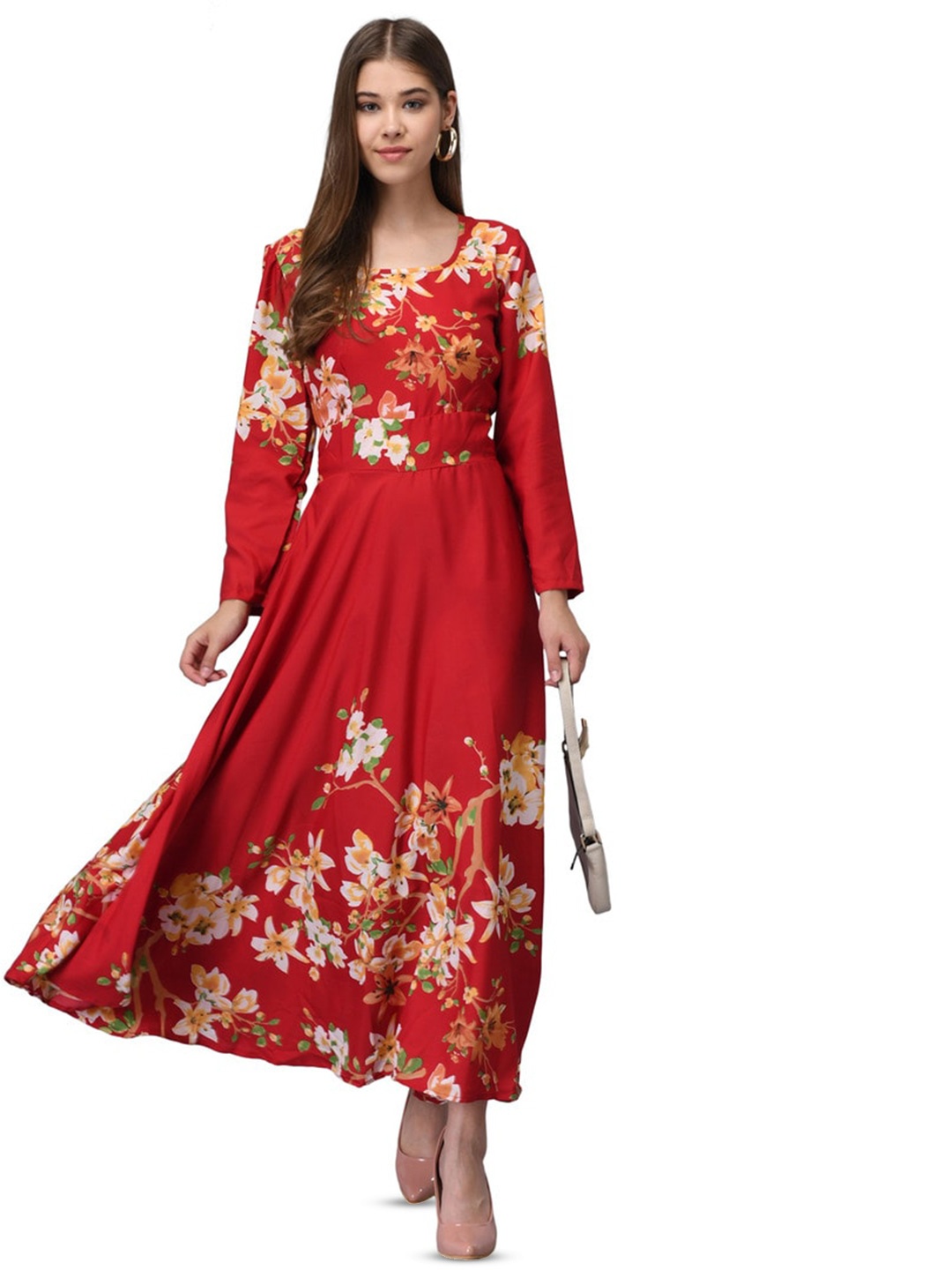 

Raabta Fashion Women Floral Print Crepe Maxi Dress, Red