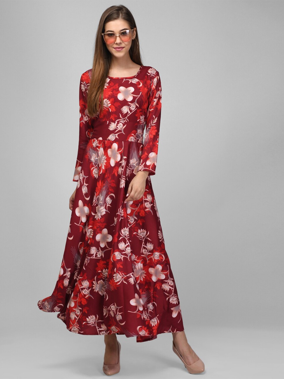 

Raabta Fashion Floral Print Crepe Maxi Dress, Red