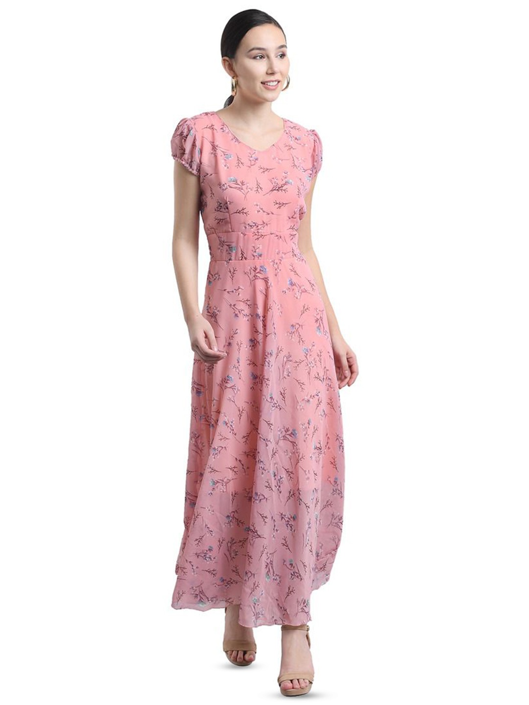 

Raabta Fashion Floral Print Georgette Maxi Dress, Pink