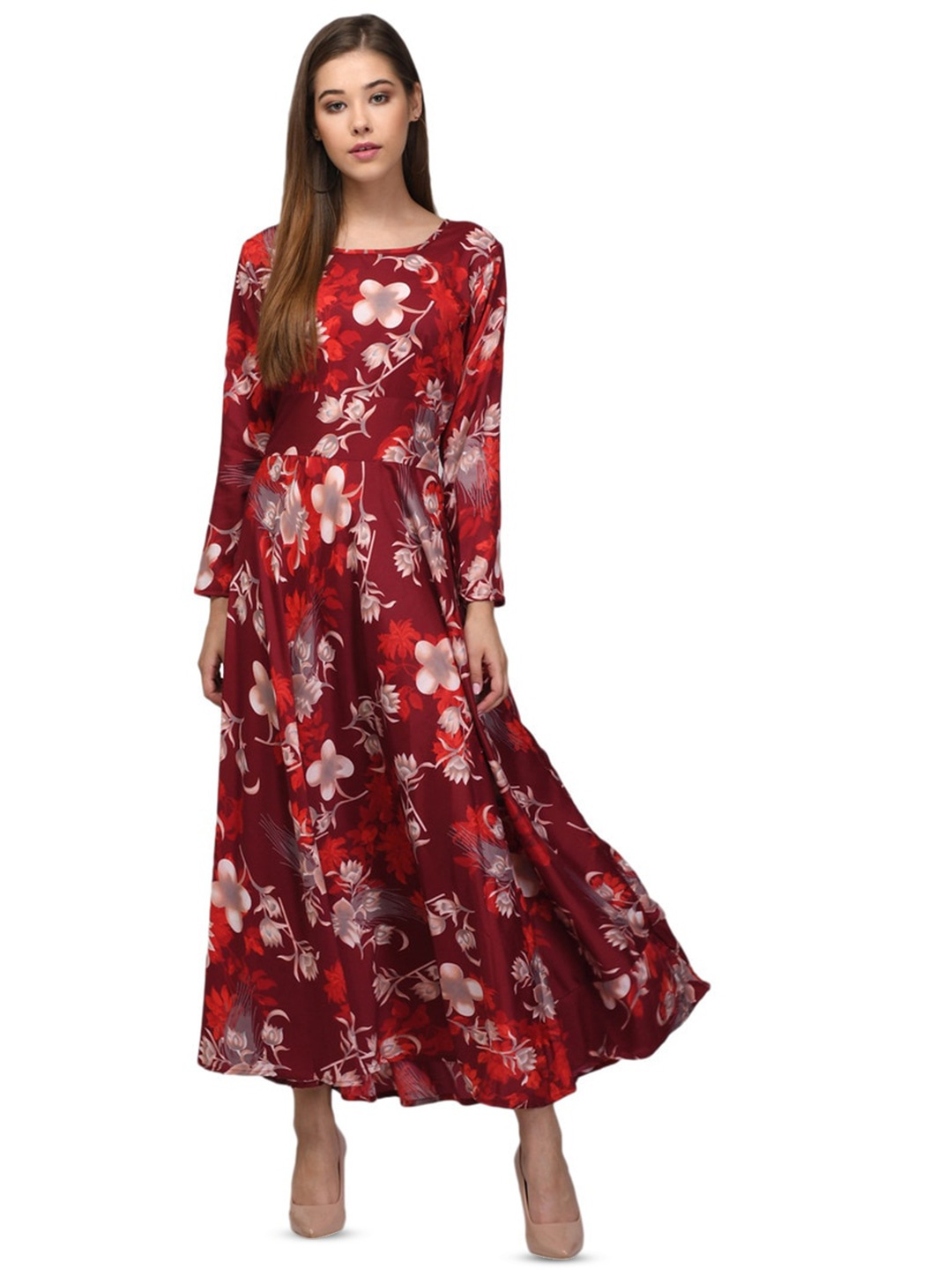 

Raabta Fashion Floral Print Crepe Maxi Dress, Red