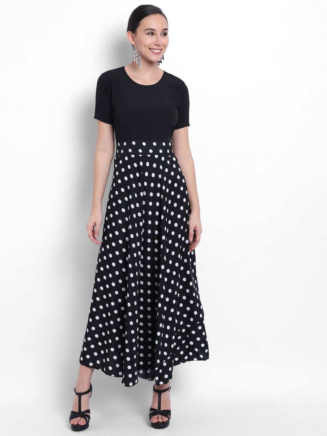 

Raabta Fashion Polka Dot Print Crepe Maxi Dress, Black