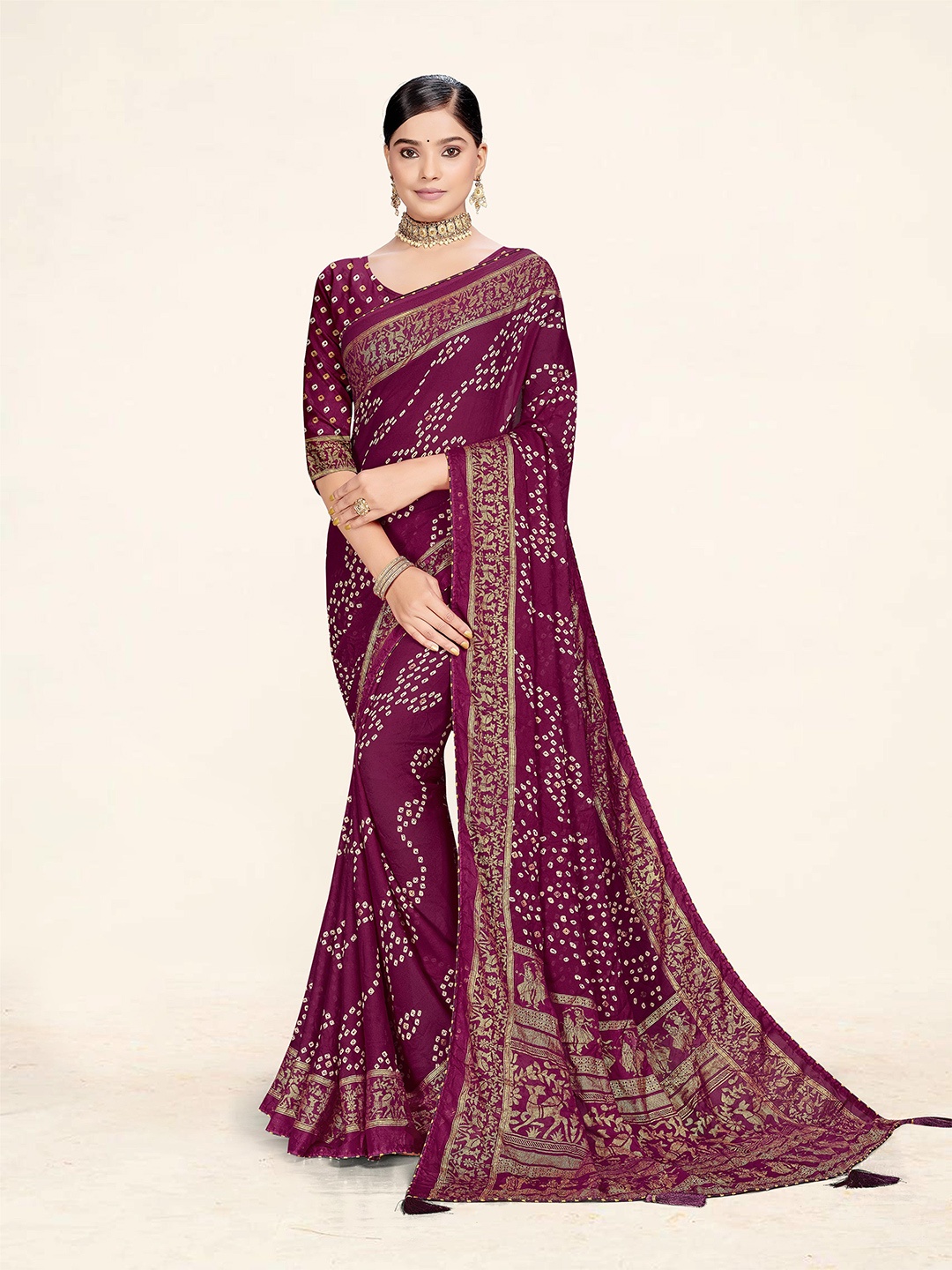 

TINA FASHION Bandhani Printed Brasso Saree With Blouse Piece, Purple