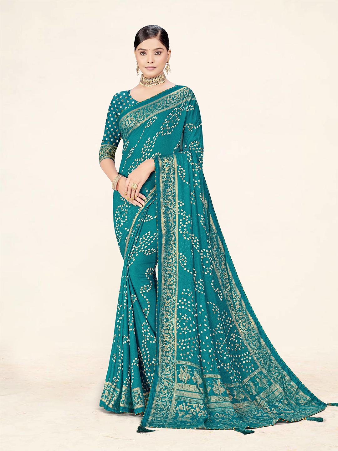 

TINA FASHION Bandhani Brasso Bandhani Saree, Lime green